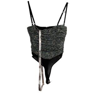 House CB Body Suit‎ Sparkle Silver Ruched Adjustable Strap Lingerie Party
